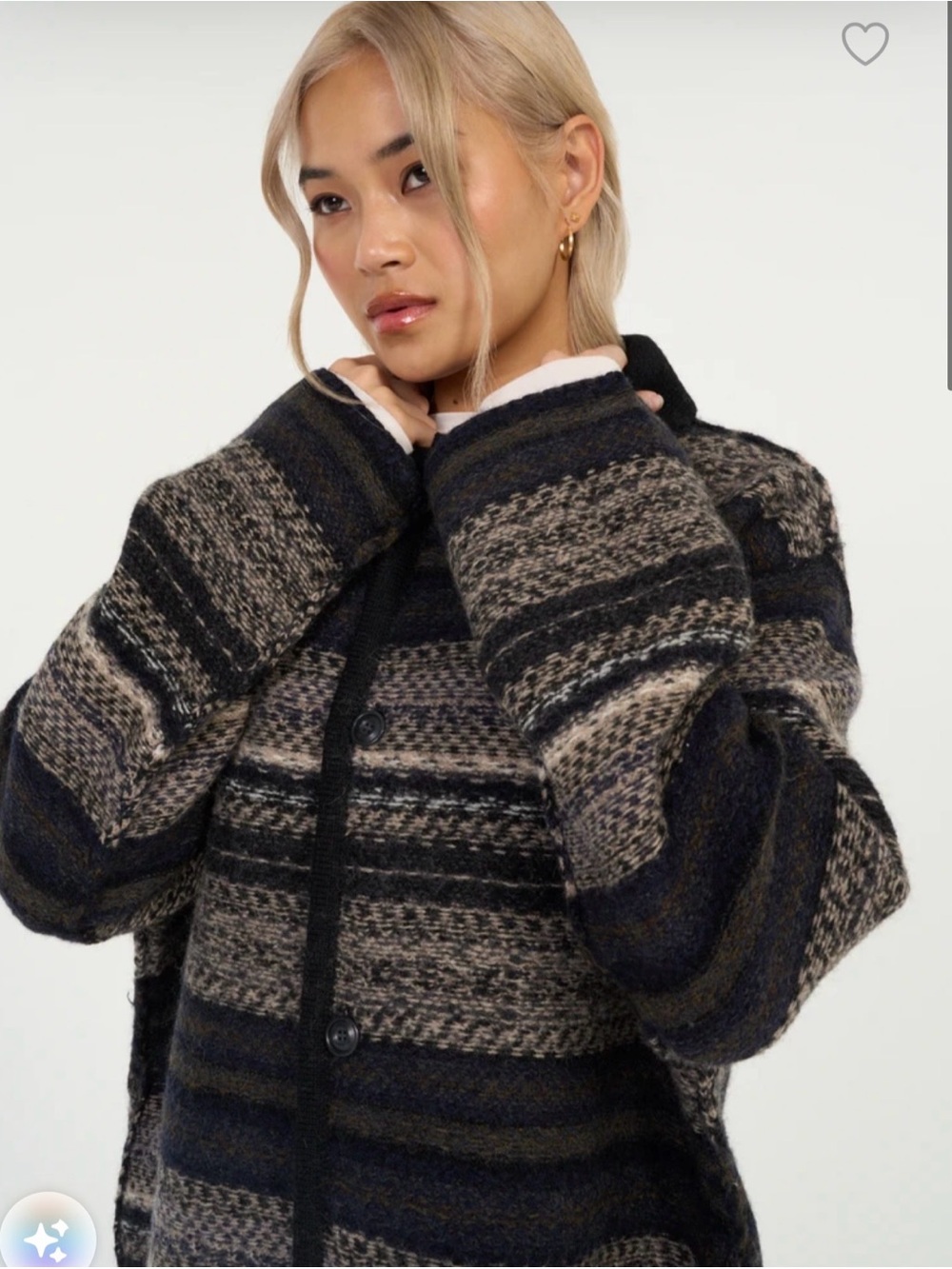 Striped Knit Button-Front Sweater PERVERZE
BLANKET BORDER COAT